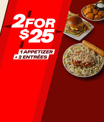 Image of Applebee's® 2 for $25 with 3 New Entrees - Order Today! | Limited time. Price, participation and selection may vary. Tax and gratuity excluded. © 2025 Applebee's Restaurants LLC
