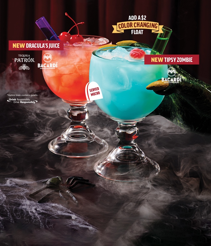 Image of Applebee's Halloween Cocktails - $6 Spooky Sips & $2 Vibe Drops | Must be 21+. Void where prohibited. Tax & gratuity excluded. Dine-in only. Participation may vary. While supplies last. ©2025 Applebee’s Restaurants LLC.